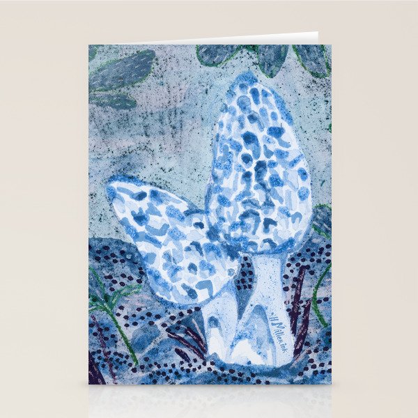 Little Morel Mushrooms in Blue Night Stationery Card Gallery Image 2