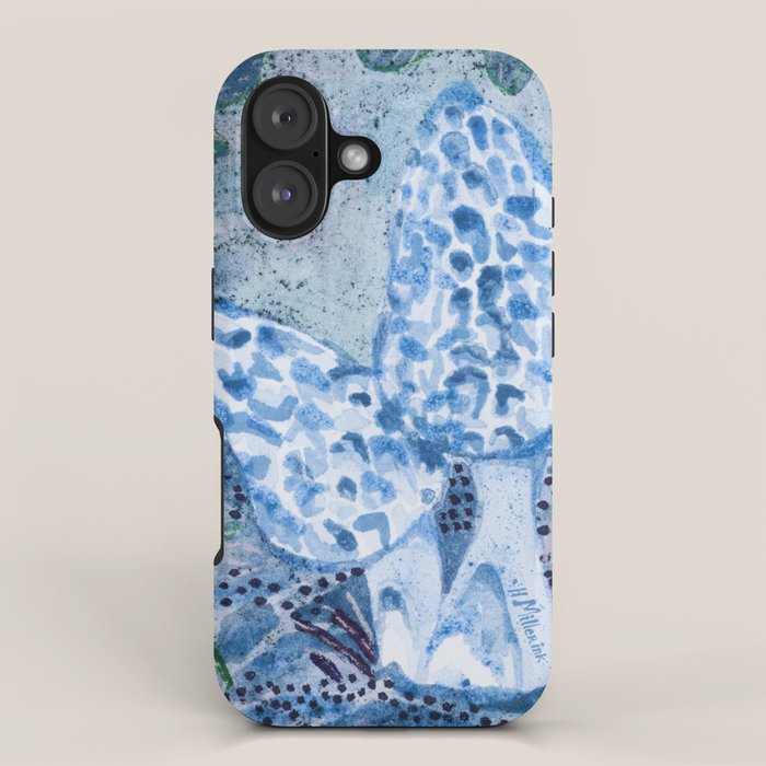 Little Morel Mushrooms in Blue Night iPhone Case Gallery Image 1