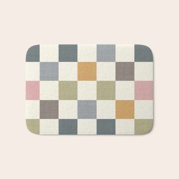 Retro Country Earthy Chequered board Bath Mat Gallery Image 1