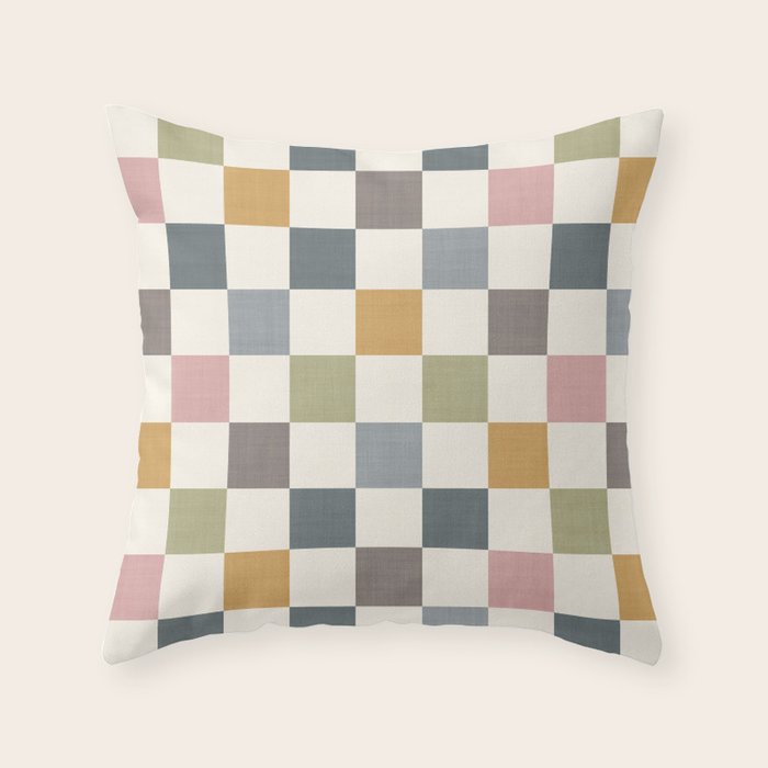 Retro Country Earthy Chequered board Throw Pillow Gallery Image 1