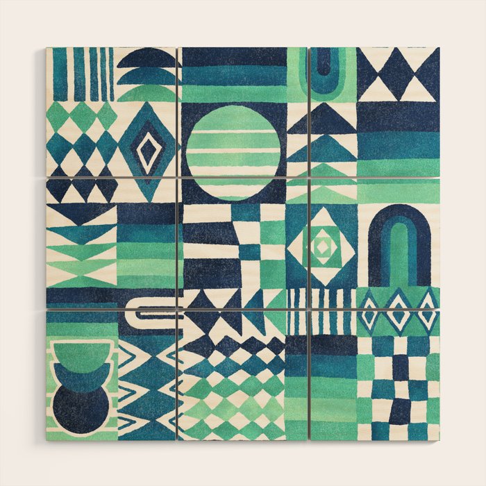 Geometric Tapestry - Aqua Wood Wall Art Gallery Image 1