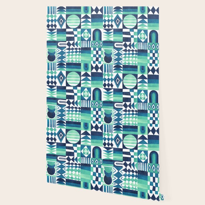 Geometric Tapestry - Aqua Wallpaper Gallery Image 2