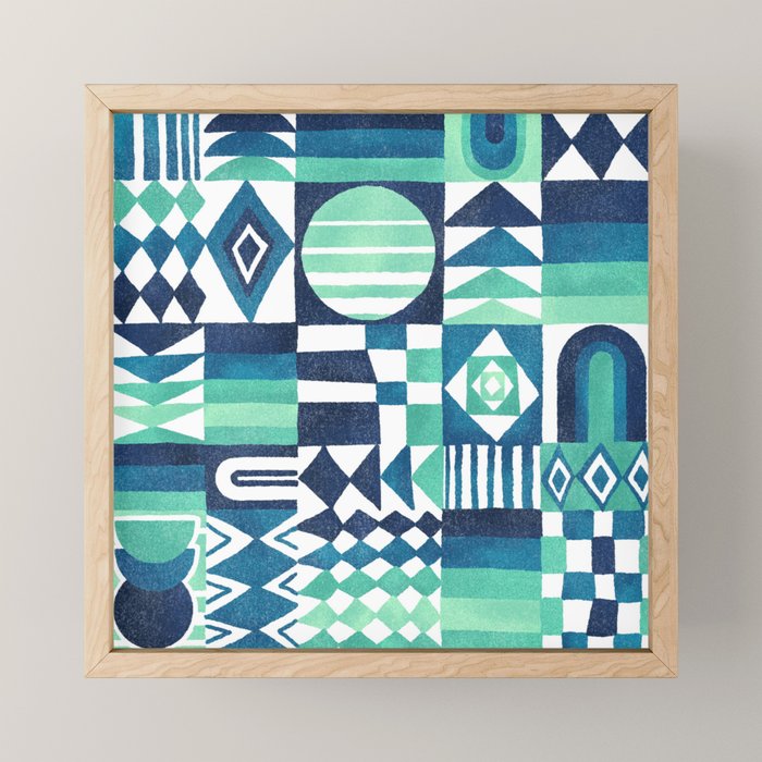 Geometric Tapestry - Aqua Mini Art Print Gallery Image 1