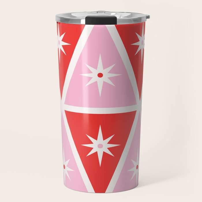 Retro Christmas Triangles | Red & Pink Travel Mug Gallery Image 1