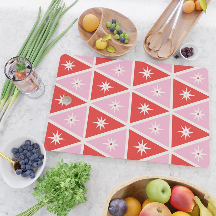 Retro Christmas Triangles | Red & Pink Cutting Board Gallery Image 2