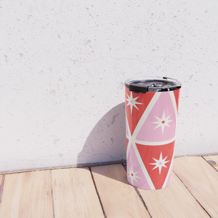 Retro Christmas Triangles | Red & Pink Travel Mug Gallery Image 4