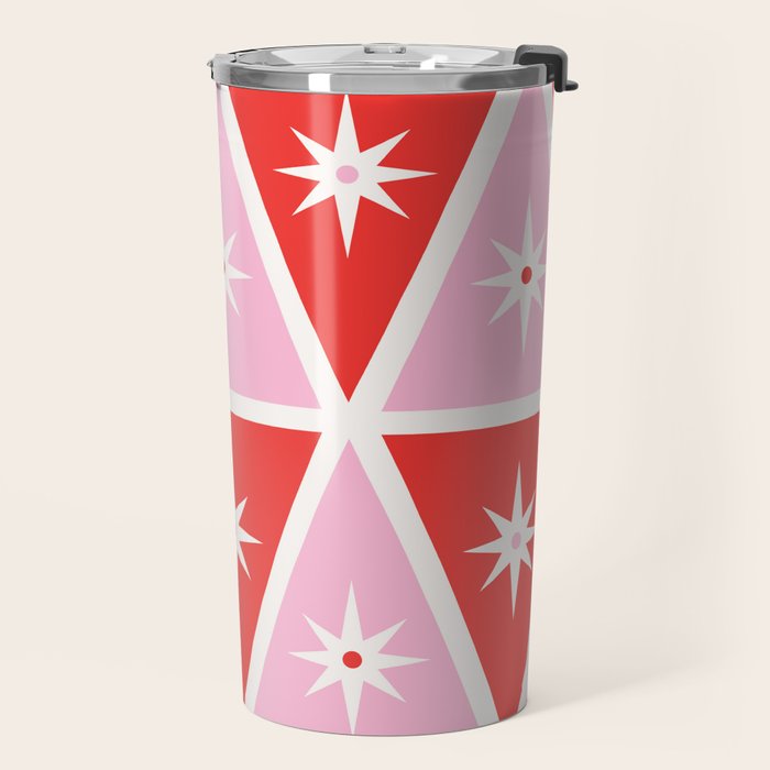 Retro Christmas Triangles | Red & Pink Travel Mug Gallery Image 2