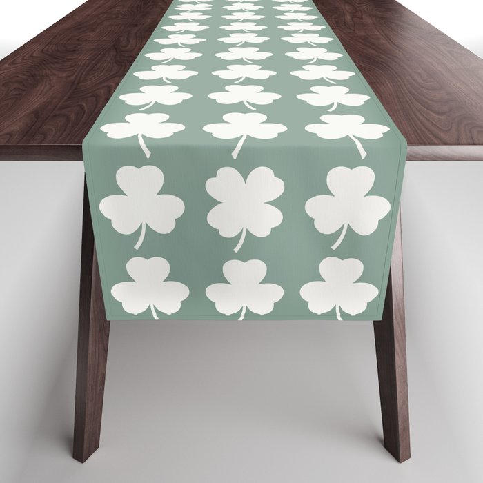 Clovers XXXIII Sage Green Botanical Pattern Table Runner Gallery Image 1