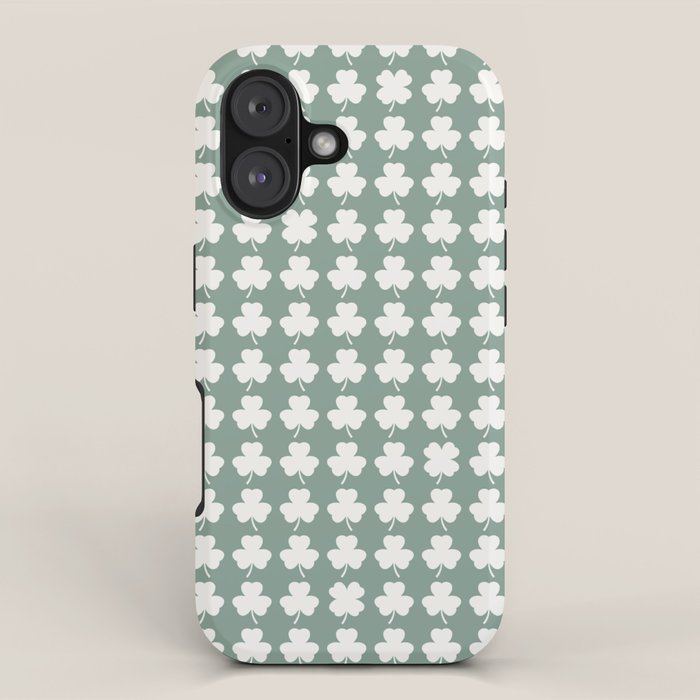 Clovers XXXIII Sage Green Botanical Pattern iPhone Case Gallery Image 1