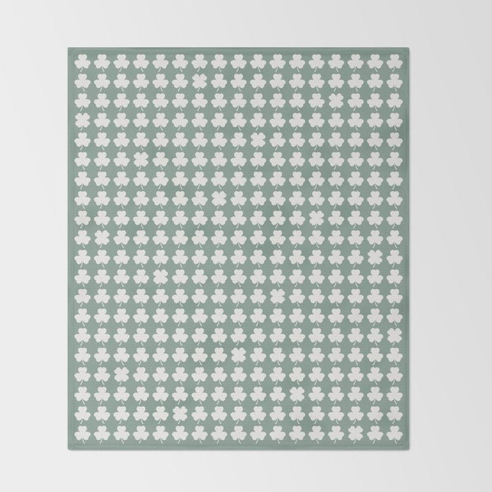 Clovers XXXIII Sage Green Botanical Pattern Throw Blanket Gallery Image 2