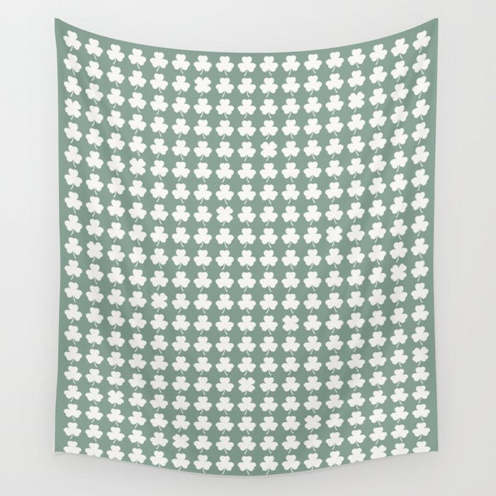 Clovers XXXIII Sage Green Botanical Pattern Wall Tapestry Gallery Image 1