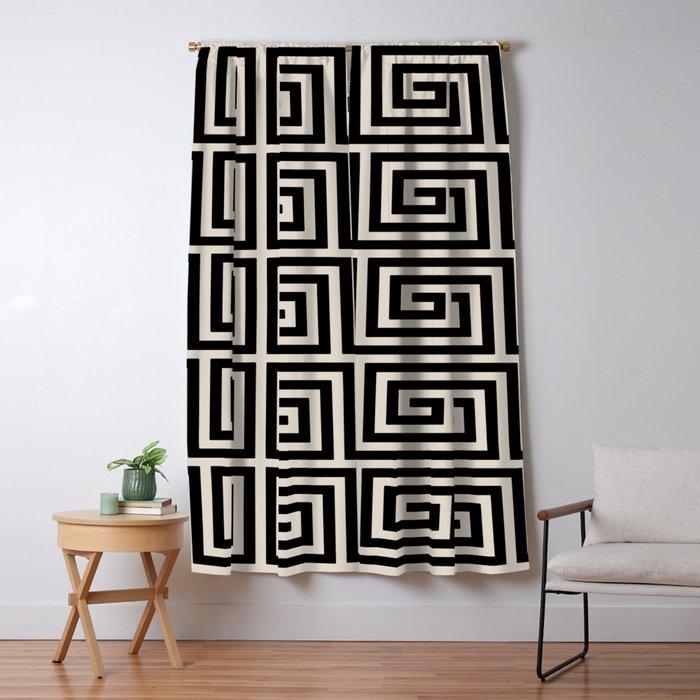 Greek Key Pattern 123 Black and Linen White Window Curtain Gallery Image 5
