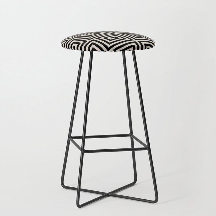 Greek Key Pattern 123 Black and Linen White Stool Gallery Image 1