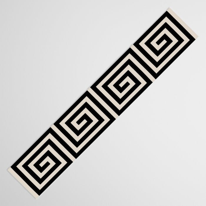 Greek Key Pattern 123 Black and Linen White Table Runner Gallery Image 3
