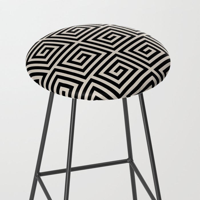 Greek Key Pattern 123 Black and Linen White Stool Gallery Image 2