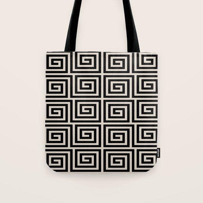 Greek Key Pattern 123 Black and Linen White Tote Bag Gallery Image 1