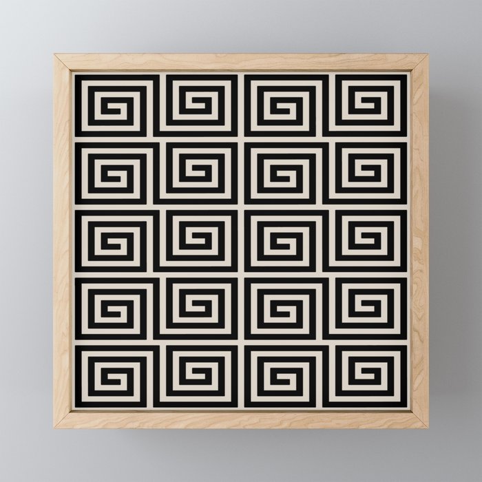 Greek Key Pattern 123 Black and Linen White Mini Art Print Gallery Image 1
