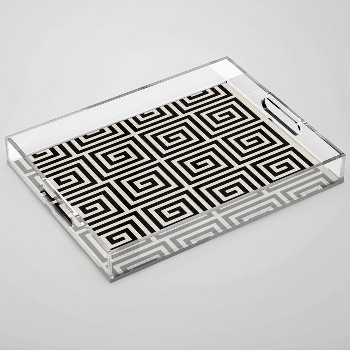 Greek Key Pattern 123 Black and Linen White Acrylic Tray Gallery Image 1