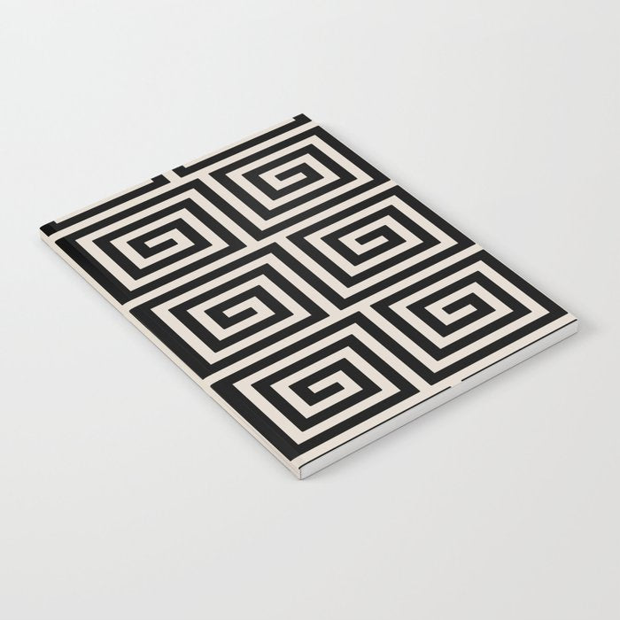 Greek Key Pattern 123 Black and Linen White Notebook Gallery Image 2