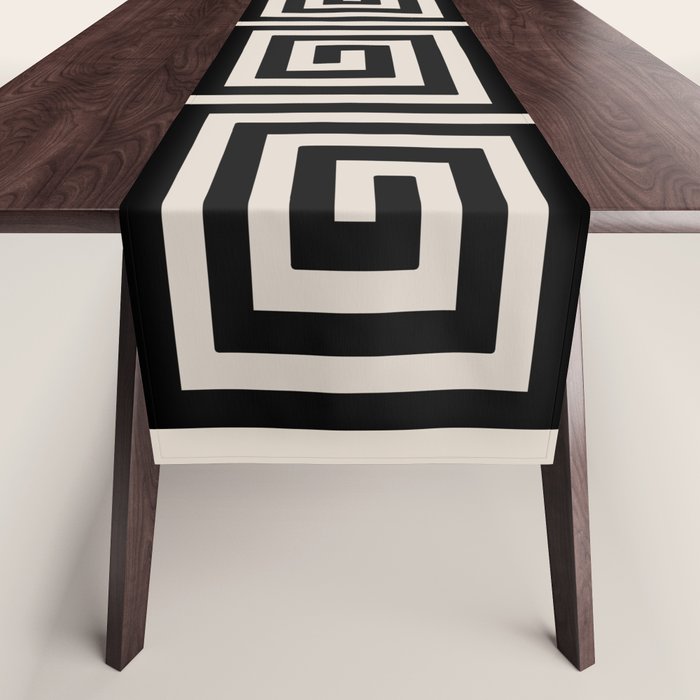 Greek Key Pattern 123 Black and Linen White Table Runner Gallery Image 1