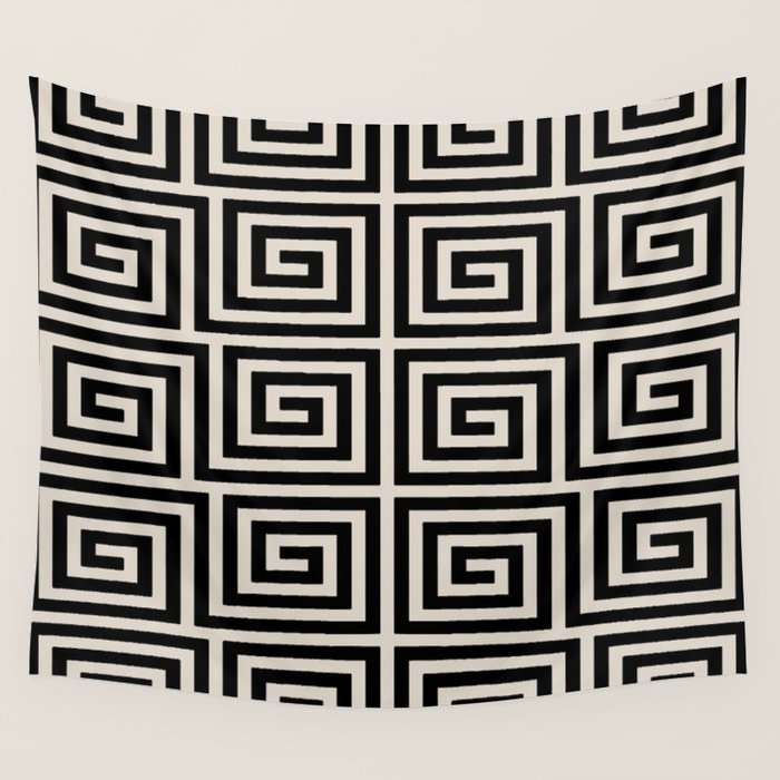 Greek Key Pattern 123 Black and Linen White Wall Tapestry Gallery Image 4