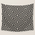Greek Key Pattern 123 Black and Linen White Wall Tapestry Gallery Image 4
