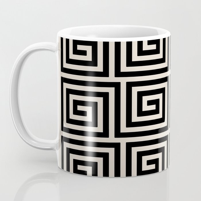 Greek Key Pattern 123 Black and Linen White Coffee Mug Gallery Image 3