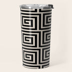 Greek Key Pattern 123 Black and Linen White Travel Mug Gallery Image 2