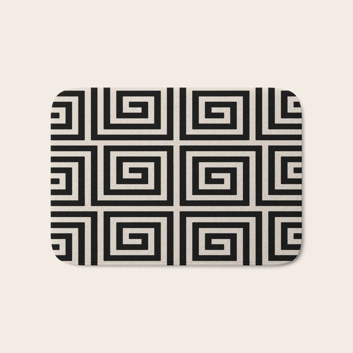 Greek Key Pattern 123 Black and Linen White Bath Mat Gallery Image 1