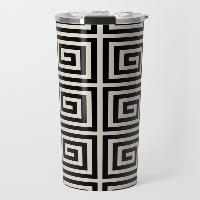Greek Key Pattern 123 Black and Linen White Travel Mug Gallery Image 1