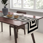 Greek Key Pattern 123 Black and Linen White Table Runner Gallery Image 2