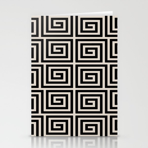 Greek Key Pattern 123 Black and Linen White Stationery Card Gallery Image 2