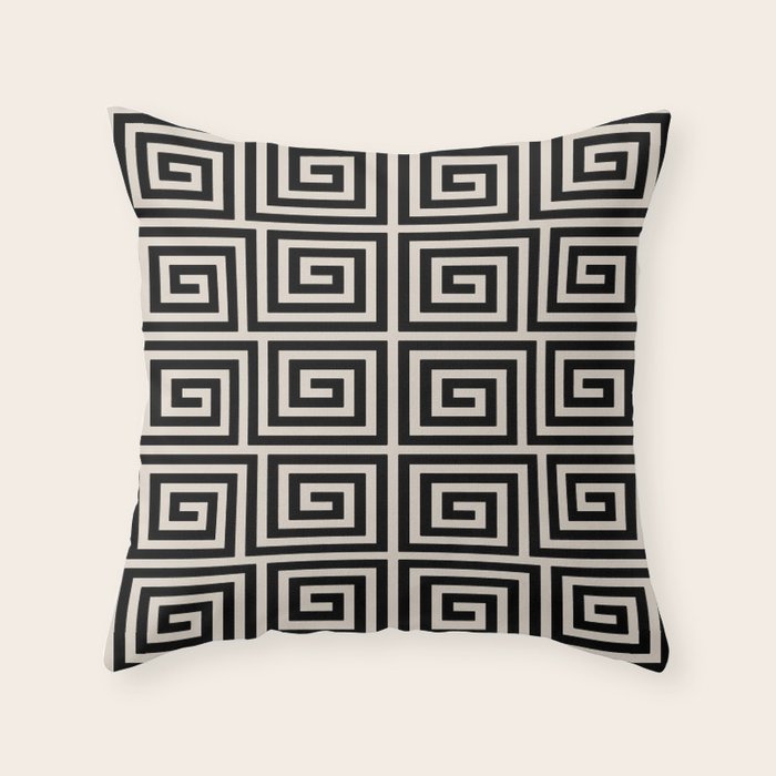 Greek Key Pattern 123 Black and Linen White Throw Pillow Gallery Image 6