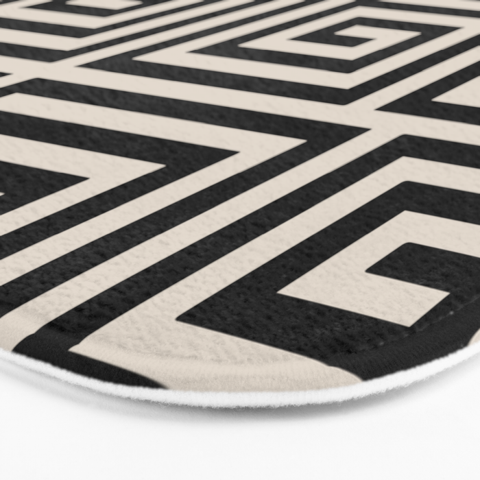 Greek Key Pattern 123 Black and Linen White Bath Mat Gallery Image 3