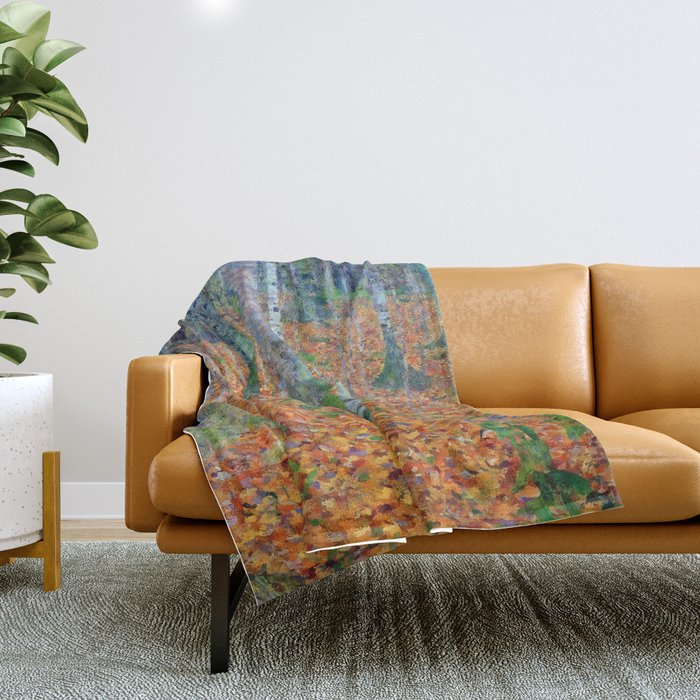 Gustav Klimt Birch Forest Throw Blanket Gallery Image 1