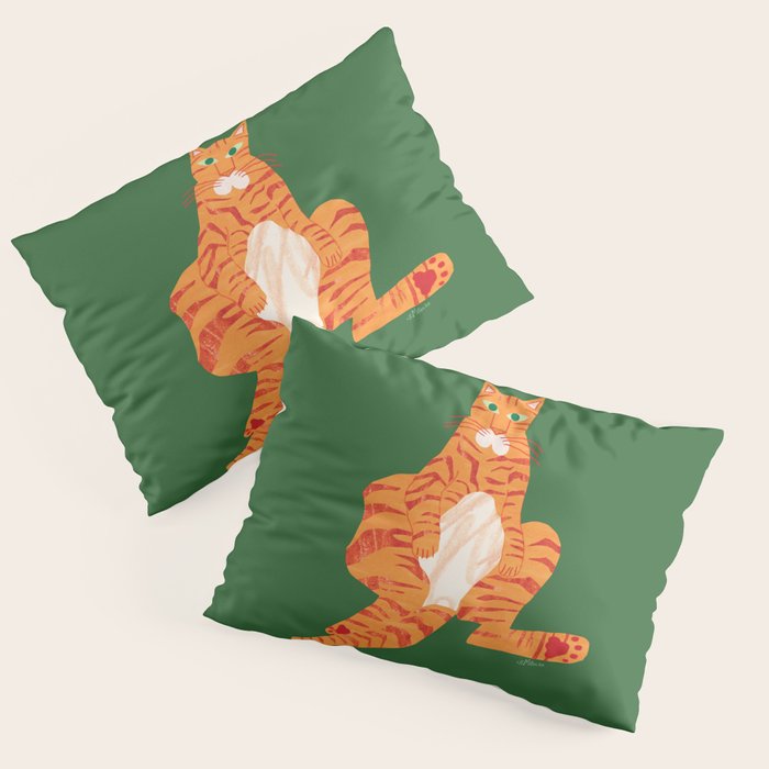 Chill Cat in Orange & Green Pillow Sham Gallery Image 1