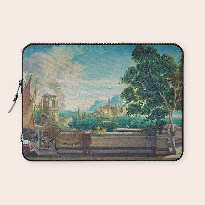 Capriccio of a Mediterranean Seaport Landscape No. 2 by Rex Whistler Laptop Sleeve Gallery Image 1