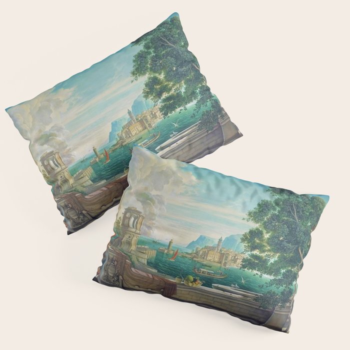 Capriccio of a Mediterranean Seaport Landscape No. 2 by Rex Whistler Pillow Sham Gallery Image 3