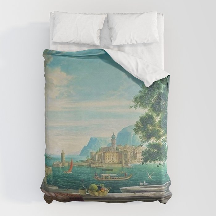 Capriccio of a Mediterranean Seaport Landscape No. 2 by Rex Whistler Duvet Cover Gallery Image 1