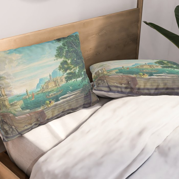 Capriccio of a Mediterranean Seaport Landscape No. 2 by Rex Whistler Pillow Sham Gallery Image 2