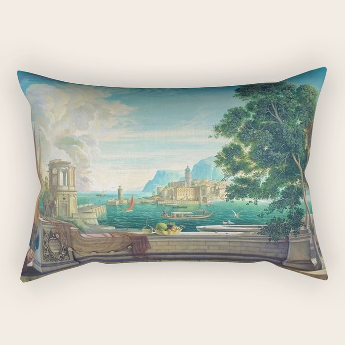 Capriccio of a Mediterranean Seaport Landscape No. 2 by Rex Whistler Rectangular Pillow Gallery Image 1