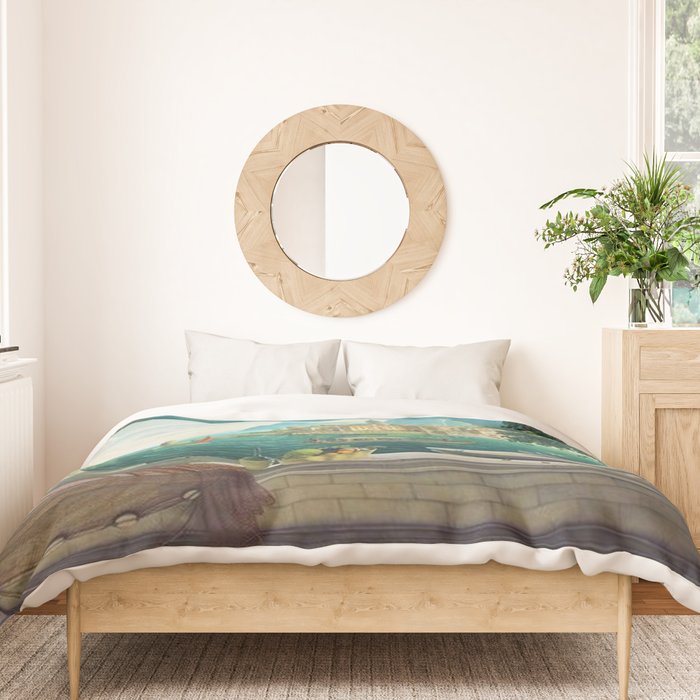 Capriccio of a Mediterranean Seaport Landscape No. 2 by Rex Whistler Duvet Cover Gallery Image 3