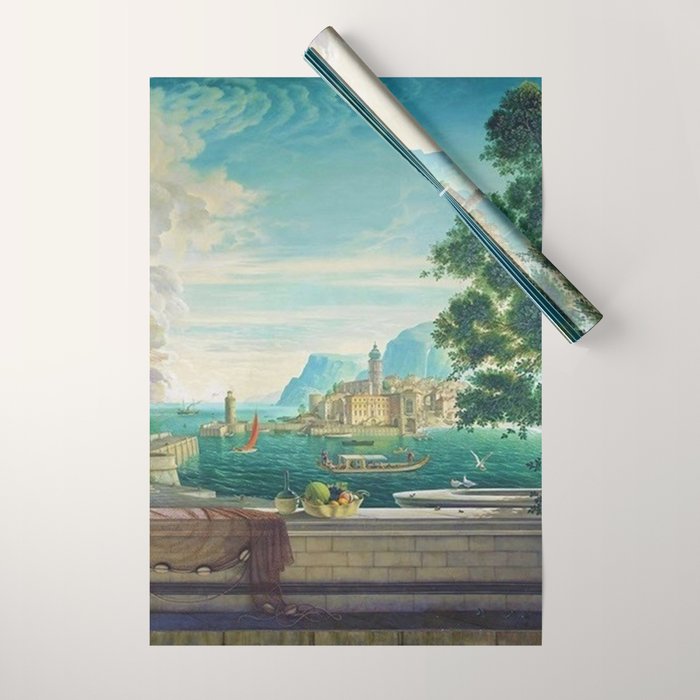 Capriccio of a Mediterranean Seaport Landscape No. 2 by Rex Whistler Wrapping Paper Gallery Image 1