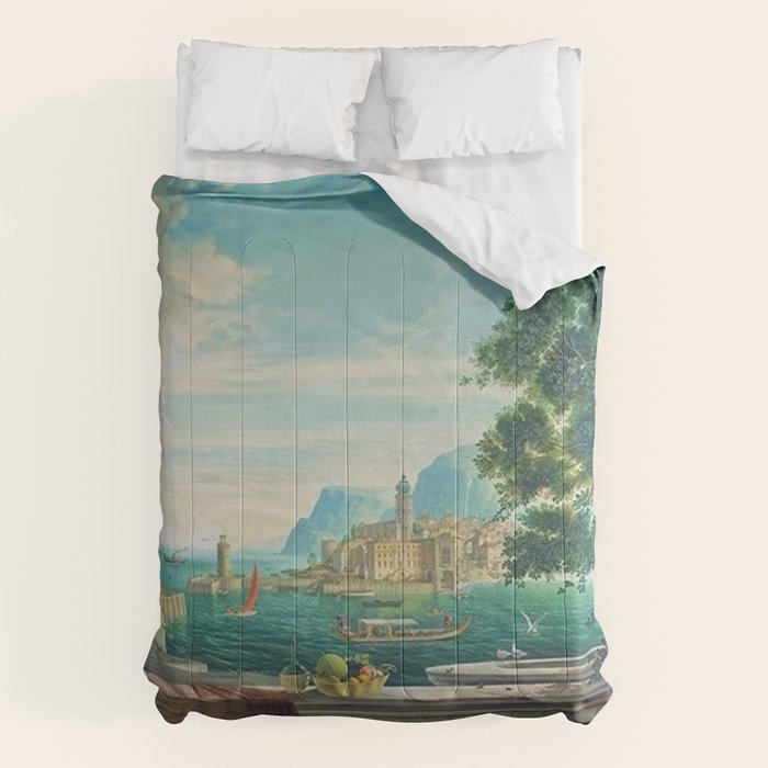 Capriccio of a Mediterranean Seaport Landscape No. 2 by Rex Whistler Comforter Gallery Image 6
