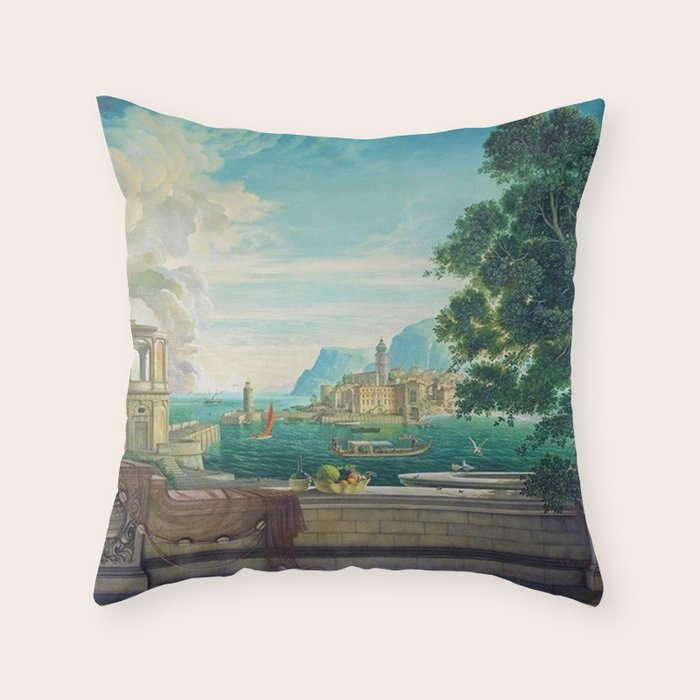 Capriccio of a Mediterranean Seaport Landscape No. 2 by Rex Whistler Throw Pillow Gallery Image 1