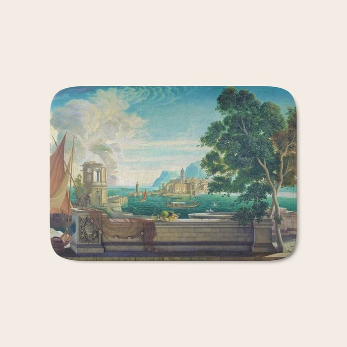 Capriccio of a Mediterranean Seaport Landscape No. 2 by Rex Whistler Bath Mat Gallery Image 1