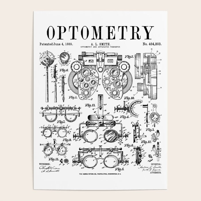 Optometrist Optometry Eye Doctor Tools Vintage Patent Print Poster Gallery Image 1