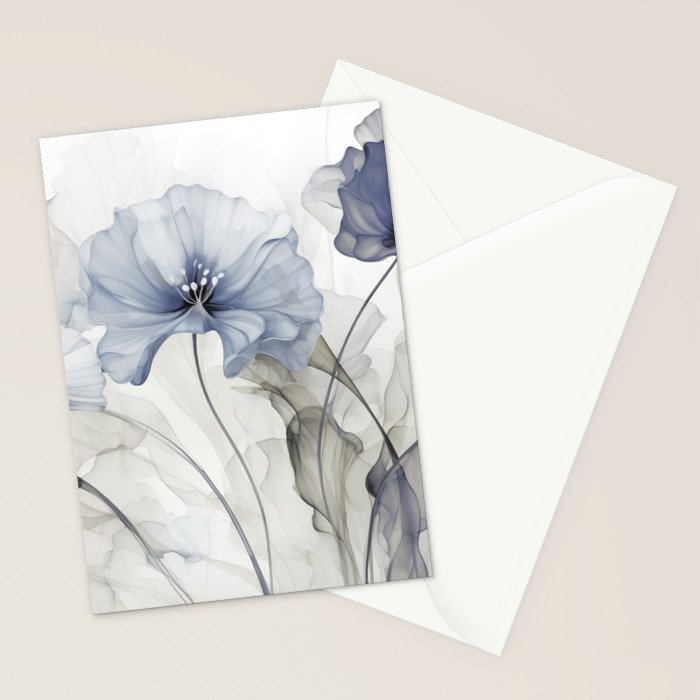 Ethereal Blue Grey Flower Fantasies Stationery Card Gallery Image 2