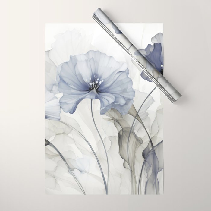 Ethereal Blue Grey Flower Fantasies Wrapping Paper Gallery Image 1