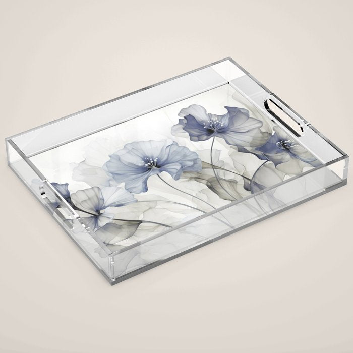 Ethereal Blue Grey Flower Fantasies Acrylic Tray Gallery Image 1